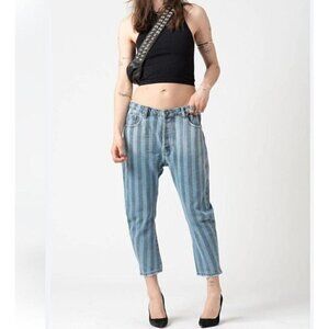 NWOT One Teaspoon Zephyr Eagles Boyfriend Jeans Womens 26 Blue Striped Cropped